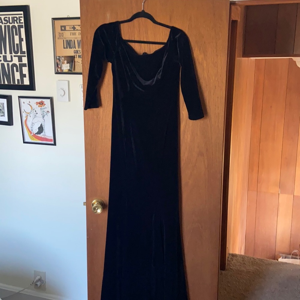 Black floor length velvet dress